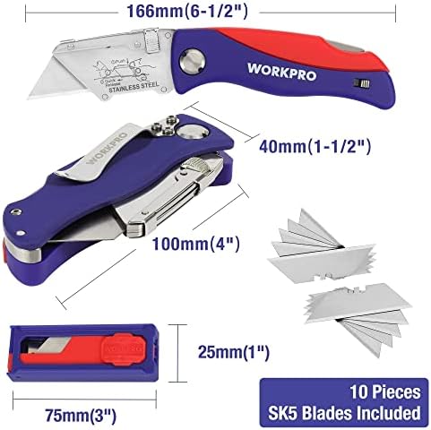 WORKPRO Folding Utility nož sa 15-komad Extra Premium noževi uključeni & 50-pack Standard SK5