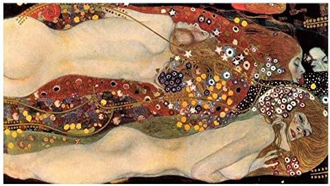 Alonline Art - Vodeni zmija zmije II od Gustav Klimt | Bijela uokvirena slika ispisana na pamučnom platnu, pričvršćenu na ploču od pjene | Spremni za objesiti okvir | 40 X25 | Zidna umjetnost Kućni dekor giclee