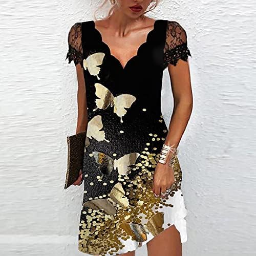 HPJKLYTR casual haljine za žene Ljeto Print Wave V izrez Čipka za ispis ploča Kratki rukav Slim