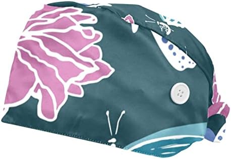 Unisex Hair Hats Podesiv Bouffant CAP 2 kom. Radni piling kape za ispis kapa s gumbom, cvijetom leptira