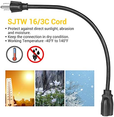 Dewenwils 10 pakovanja kratki produžni kabel, 1 nožni kabl, 16 AWG SJTW Produžni kabel za produženje