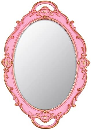 YCHMIR Vintage ogledalo malo zidno ogledalo viseće ogledalo 14,5 x 10 inča ovalno ružičasto
