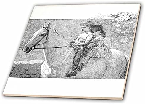 3drose deca jahanja konja Vintage ilustracija-Horseriding deca na konjskim pločicama