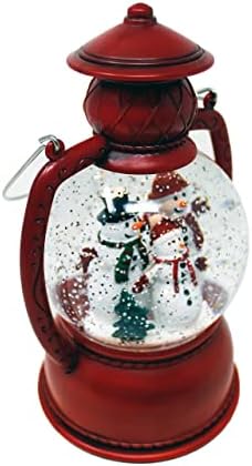 Božićni dekor osvijetljeni vrtoveni kamenbobi s snjegovinom porodičnom scenom, crvenom, baterijom - 7,6 H x 4,2