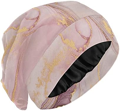 Kopčana kapa za spavanje Radni šešir Bonnet Beanies za žene ružičasta mramorna prugasta ruža cvjetna cvijeća