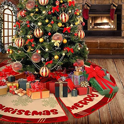 Buffalo Plaid Edge Crvena i zelena sretna božićna suknje za božićne suknje Santa Snowman Snow Paflakes Svijeće suknje Custom Tree Poklopac prostirke za ukrašavanje božićnog stabla 30 x30