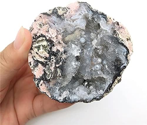 Heeqing AE216 1pc Natural Pink Agate Geode rezanje Kristalno klaster Izlečenje Energy Stone Reiki Rock Mineralni uzorak Umjeravanje za uređenje doma Crystal