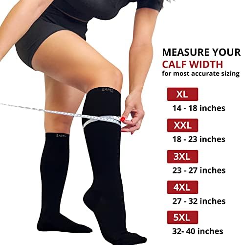 BAMS Plus Veličina kompresijskih čarapa široko Tele XXL XXXL-Graduirani bambusov nosač do koljena