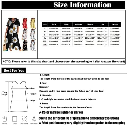 Qfvzhy Ženske bluze Moda 2023 V-izrez visoki struk s kratkim rukavima pamučne platnene haljine od tiskane