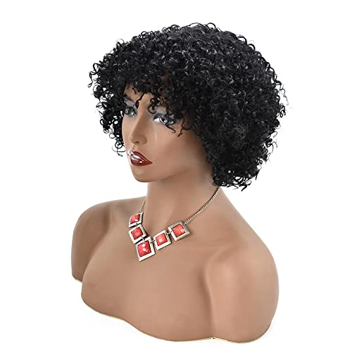 Afro Kinky kovrdžave perike sa šiškama za crne žene kratka meka ljudska kosa mašina je kratka Bob crna kosa perika lice čudo