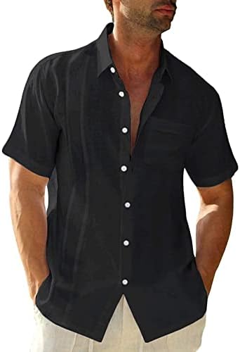 Muške kratke rukave pamučne platnene košulje lagana ljetna majica sa dugmetom za odmor majica na plaži sa džepom