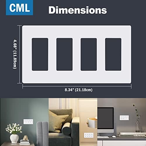 CML mat bijeli ukras vijka zidna ploča, 4-banki poklopci i dekor svjetlosne ploče, otporne na ogrebotine i udarce, polikarbonat, standardne veličine 4,68 x 8,34
