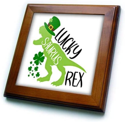 3drose St Patricks Day Lucky Saurus crveni Irski Dinosaurus ilustracija uokvirena pločicama