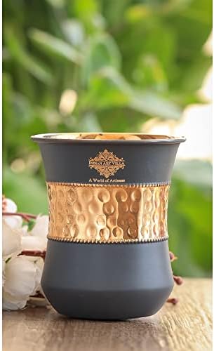 Indijska umjetnička Vila Copper Hammered & čaša za staklo glatkog dizajna, 10 Oz, zlatna boja, posuđe