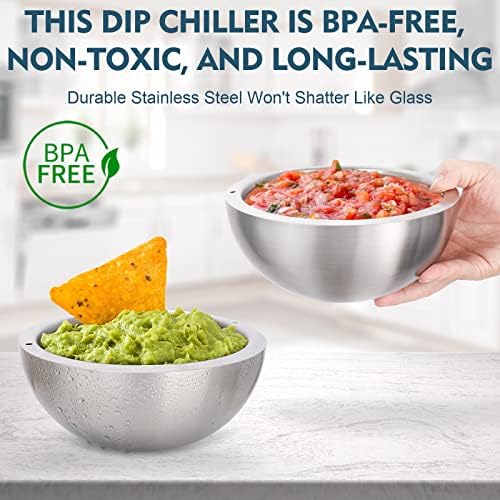 DIP CHILLER Bowl - Veliki 30oz - izdržljiv nehrđajući čelik - ledena hladna i ključanje vruće - hladnjak leda hladnjak set za pića, zabava, bar, salsa, salata, hrana