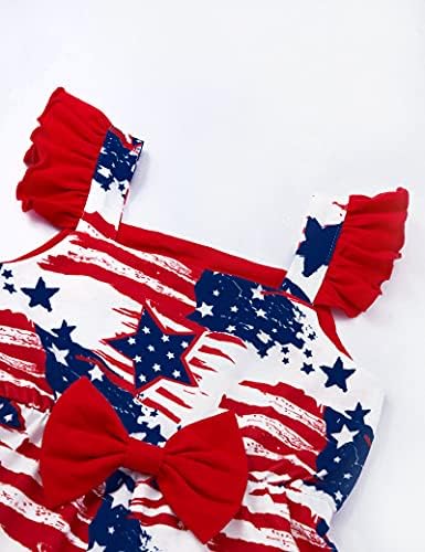 Agapeng 4. jula Djevojčica Djevojka Djevojka Odjeća ruffle rukave Dan neovisnosti Američka zastava Rompers Stars and Stripes Kombinezonski luk-čvor Onesie sa trakom za glavu 3-4T Djevojke Četvrti jul