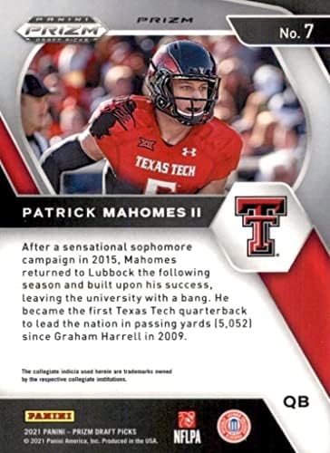 2021 PANINI PRIZM LICKS 7 Patrick Mahomes II Texas Tech Red Raiders NFL fudbalska karta NM-MT