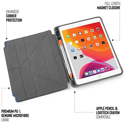 Pipetto iPad 10,2 inčni slučaj 2019 7. generacija | Poklopac od udarnog otporan na TPU origami sa držačem olovke za jabuke | Mornarica