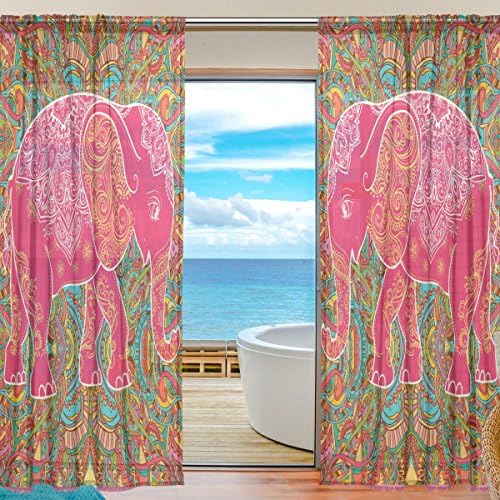 Cvjetni elephant dizajn Polu čiste zavjese prozor Voile Drapes Panels Liječenje-55x84in za dnevnu sobu Dječja