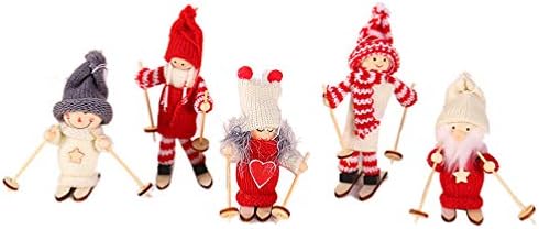 Amosfun Božićna figurica za odmor drvena figura minijaturna skijaška lutka ukras poklon stol za odrasle 5kom