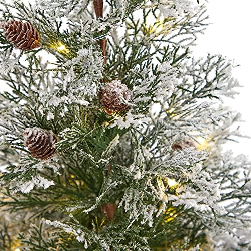 2ft. Smrznuto prije osvijetljene umjetne božićne stablo s pinekonima u dekorativnom sadioniku