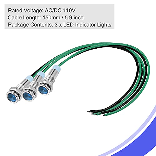 Mekcanixity signal indikator svjetla AC / DC 110V 6 mm montaža plava LED metalna školjka sa 300 mm kablskog
