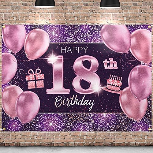 Pakboom Happy 18. rođendan Banner Backdrop - 18 Rođendanski ukrasi za žene za žene - ružičasta