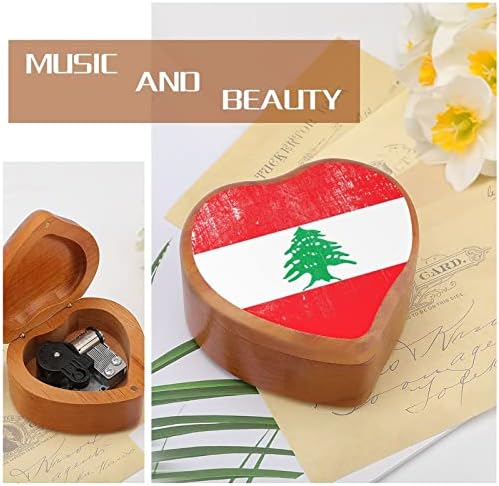 Vintage Libanon Flag Heart Music Box drvene muzičke kutije Najbolji poklon za godišnjica božićnog rođendana