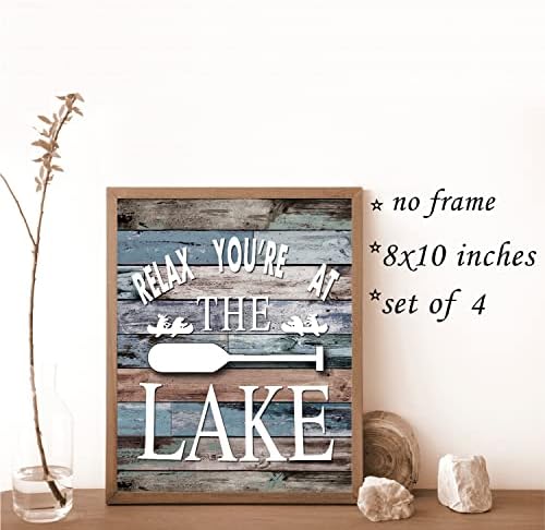 Vnwek Vintage Welcome to the Lake Wall art poster Prints Unframed 8x10 Set of 4, Lake tematski Lake Rules dekoracije za kućnu spavaću sobu dnevni boravak Lake House trijem kamper kabina, pokloni ljubitelja jezera