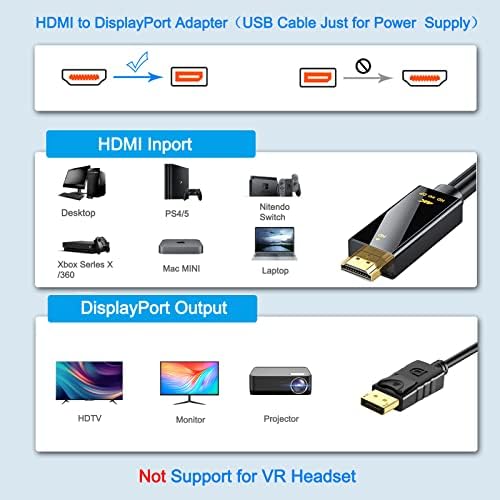 HDMI za DisplayPort adapter 6ft, 4k @ 60Hz za računalo, Xbox, NS