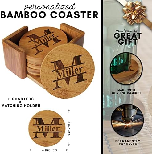 Personalizirani podmetači - bambusovi podmetači za piće sa držačima - 7 komada set