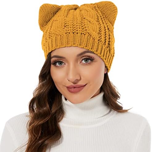 Durio Cat Ear Beanie za žene Djevojke Slatko Beanie sa ušima Crochet Reb Rib Cat Ear Hat Strechy ženske