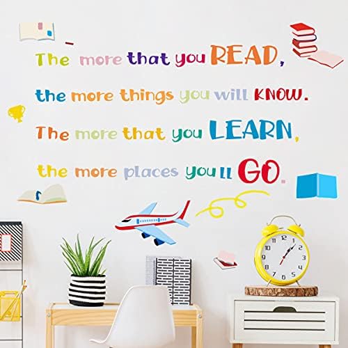 Amaonm Creative uklonjivi šareni citati nadahnjuju što ste čitali -Dr.Seuss Zidne naljepnice Edukacija naljepšavajućim umjetničkim dekor naljepnica za dječje djevojke dječačke spavaće sobe učionica