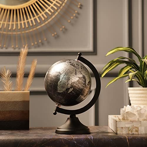 Oslonite se + 5 Dekorativni svjetski putnik globusa sa štandom - Desktop Globe za kućni stol Dekor uredskog ureda - Rezervirajte polica Decor Globe - 5 inčni - metalik crni