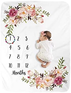 Mesečna prekretnica za djecu za dečko devojka mekana cvjetna memorija pokrivač novorođenčeti grafikon za rast Milestone pokrivač slatka pozadina pokrivač sa vijencem