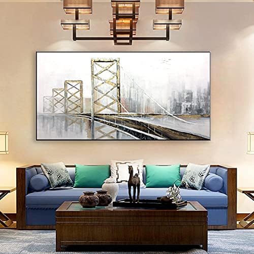 Ručno oslikana pejzažna uljana slika na platnu - ručno izrađena moderna apstraktna zgrada Gradskog mosta
