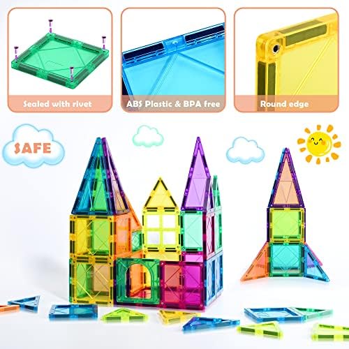 cossy 60 kom magnetne pločice magnetni 3d građevinski blokovi Set edukativne građevinske igračke za djecu od 3 godine sa jačim magnetima, zakovicama-pričvršćenim, edukativnim, rekreativnim, konvencionalnim