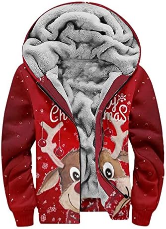Jakne za muškarce, ružno Xmas Grafički zgušnjavanje Sherpa obložena flanela prekrivana odjeća, patentni