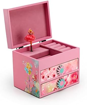 Ružičasta drvena cvjetna tema 18 Napomena Spinning Ballerina muzička kutija - Mnoge pjesme koje
