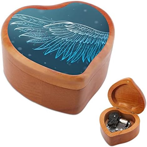 Anđeoska krila drvena muzička kutija Windup u obliku tiskanih kutija u obliku srca za rođendan za valentinovo