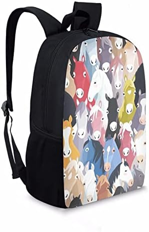 Uniceu Kids Modna školska torba 17 inčni ruksak velikog kapaciteta za sportski put za planinarenje šareno crtani konjski životinjski otisak
