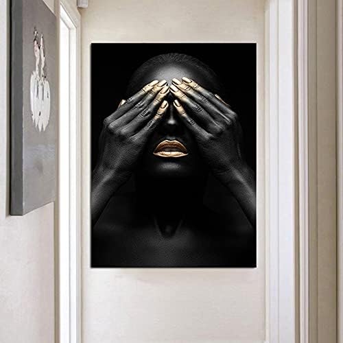 Crna ruka i zlatne usne Afrička Crna gola žena ulje na platnu Cuadros Posteri ispisuju zidnu umjetničku