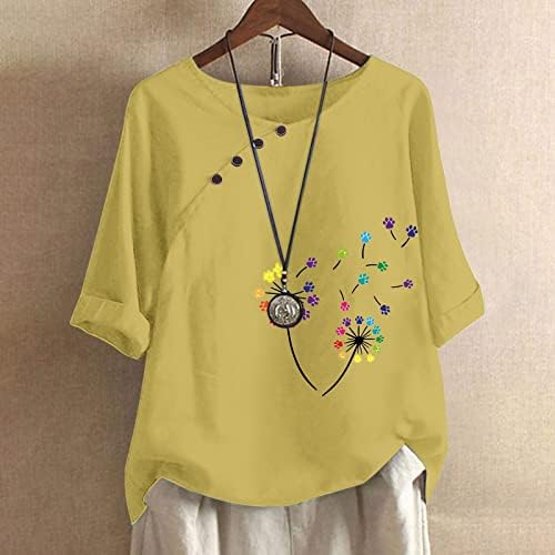 KCJGIKPOK Ženska majica, cvjetni uzorak ispisana CrewNeck 3/4 rukava labava bluza za bluzu za žene Ležerne prilike