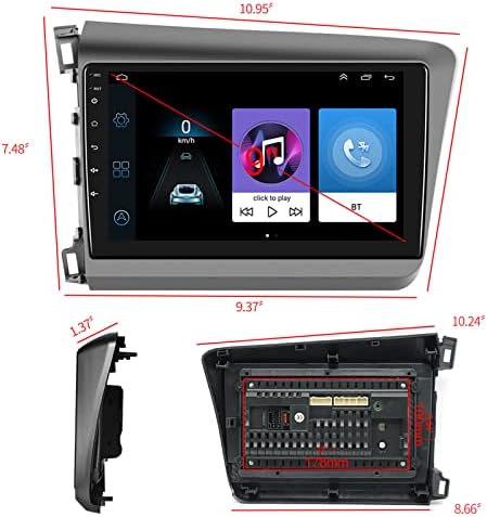 Android Car Stereo za Honda Civic 2012 2013 2015, Rimoody 9 inčni auto radio zaslon za dodir sa Bluetooth GPS navigacijom WiFi FM radio SWC Zrcal Link Split Glava zaslona, ​​sa sigurnosnim kopijama