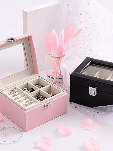 Izuzetna kutija nakita Dobule-sloj za skladištenje prozirne kutije za nakit na otvorenom višenamjenski kožni nakit za žene za predstavio je nakit organizator ružičasta