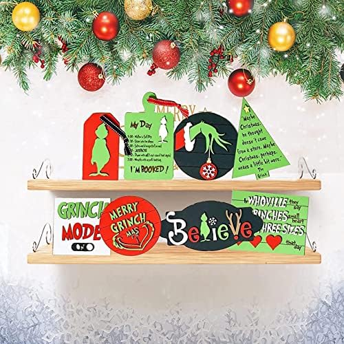 Dekoracija drvene ladice, božićna dekoracija ladice, seoski kućani dekor ladice, Grinch ukrasi božićne drvve, božićne drvene znakove nadahnutih ukrasa