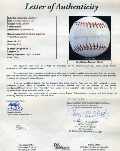 Harry Nemo Lebold JSA Loa Autograph Rijetka ručna potpisana bejzbol - autogramirani bejzbol