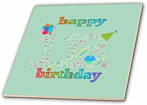 3drose sretan 118. rođendan, Cupcake sa svijećom, baloni, šešir, šareni-pločice