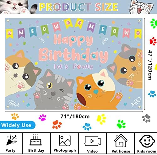 Cat Happy Birthday Backdrop, Lets Pawty Backdrop, Cat Birthday Party Decorations Kitten Birthday Party Supplies