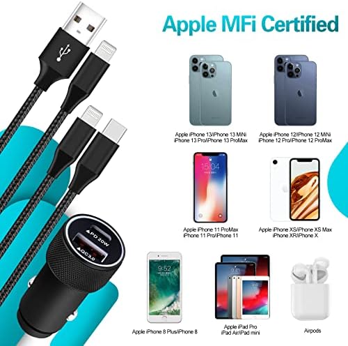 iPhone 13 14 Car Charger, USB C car Charger [Apple MFi Certified] 38w Dual Port metalni brzi Adapter